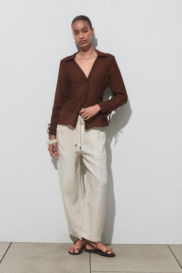 RUSTIC TROUSERS WITH ELASTIC WAIST - White by Zara