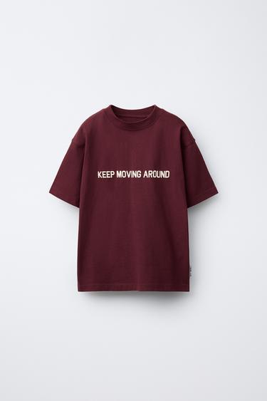 VARSITY RAISED SLOGAN T-SHIRT - Maroon by Zara