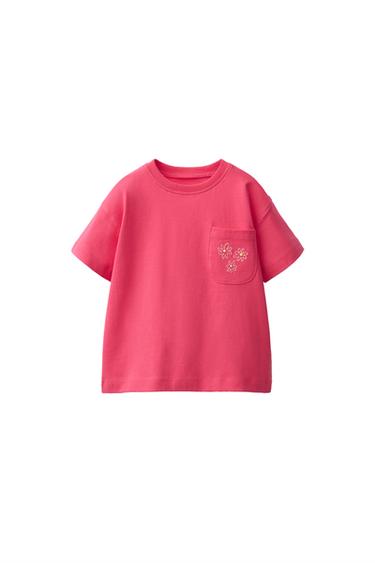 EMBROIDERED POCKET T-SHIRT - Red by Zara