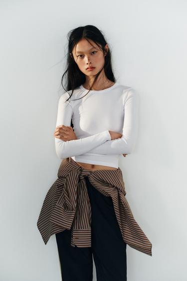 COTTON LONG SLEEVE T-SHIRT - White by Zara