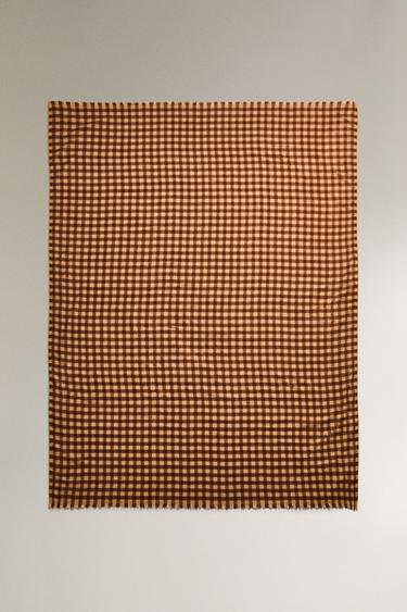 CHECK FLEECE THROW - Brown by Zara - Image 0