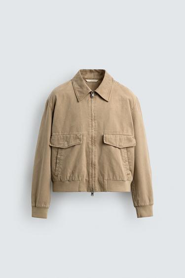 WASHED COTTON REGULAR FIT JACKET - camel by Zara