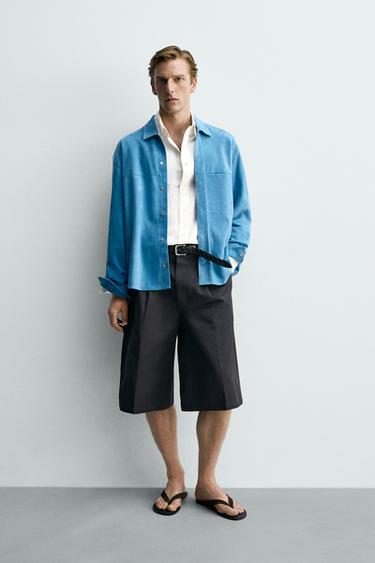 REGULAR FIT SUEDE LEATHER OVERSHIRT - Blue by Zara