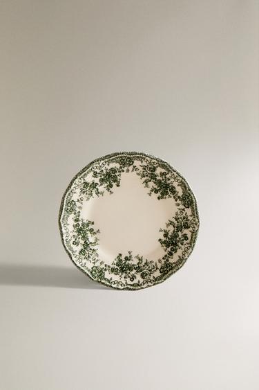FLORAL EARTHENWARE SIDE PLATE - Dark olive by Zara