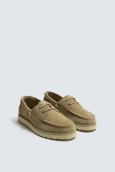 LEATHER DECK SHOES - Beige by Zara