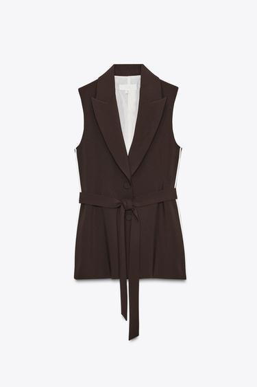 LONG WAISTCOAT WITH SIDE STRIPE - Brown by Zara
