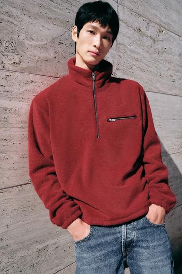 FLEECE QUARTER-ZIP SWEATSHIRT - Intense red by Zara