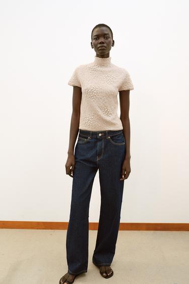 CRINKLE-EFFECT FAUX PEARL KNIT TOP - Beige-pink by Zara