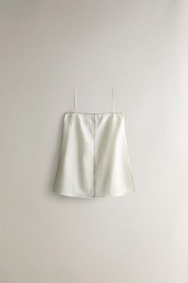 LINEN TOP WITH TOPSTITCHING - Ecru by Zara - Image 0