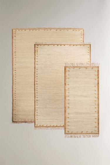 FRINGED COTTON AND JUTE RUG - White by Zara - Image 0