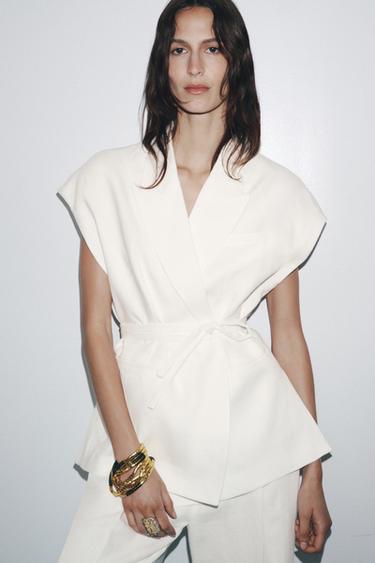 ZW COLLECTION LINEN BLEND DOUBLE-BREASTED WAISTCOAT - White by Zara