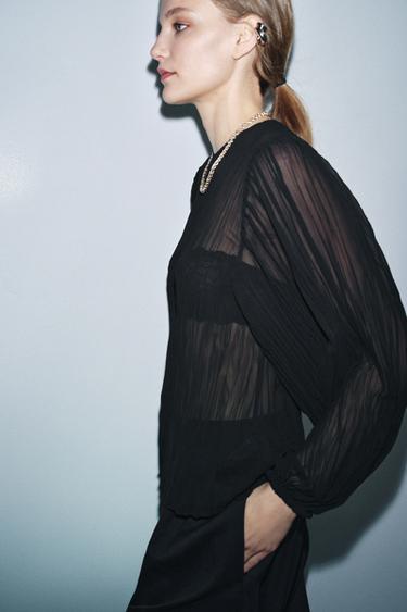 ZW COLLECTION PLEATED BLOUSE - Black by Zara