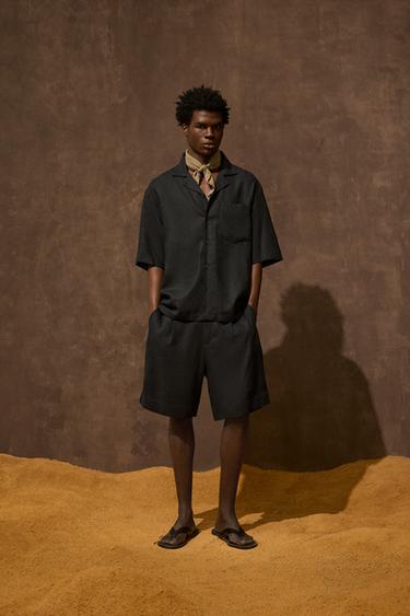 OVERSIZE LINEN-VISCOSE SHIRT - Black by Zara