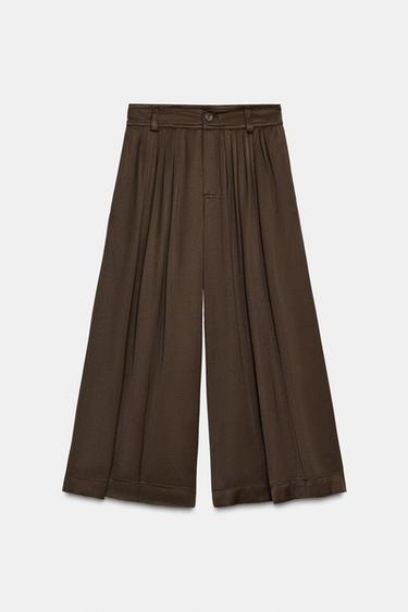 WIDE-LEG PLEATED TROUSERS ZW COLLECTION - Brown by Zara
