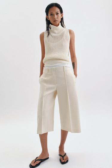 ZW COLLECTION STRAIGHT-LEG BERMUDA SHORTS WITH SEAM DETAIL - Beige by Zara