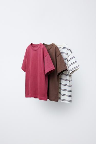 3-PACK OF STRIPED AND PLAIN T-SHIRTS - Pink by Zara