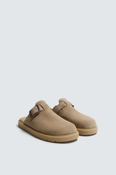 LEATHER BUCKLE CLOGS - Brown by Zara
