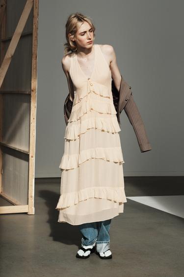 RUFFLED MIDI DRESS - Cream by Zara - Image 0