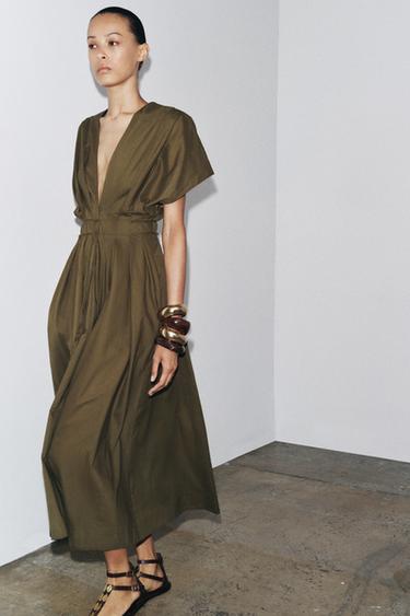 ZW COLLECTION DARTED MIDI DRESS - Dark khaki by Zara