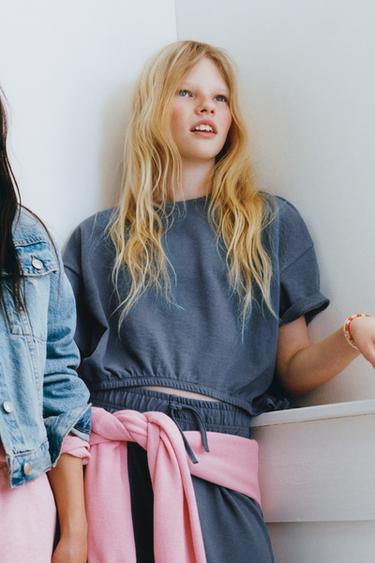 BOW T-SHIRT AND JOGGER TROUSERS SET - Mid-blue by Zara