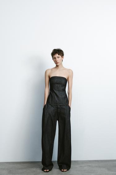 TRF DENIM BANDEAU TOP - Anthracite grey by Zara