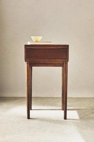 ASH WOOD NIGHT TABLE WITH DRAWER - Dark brown by Zara