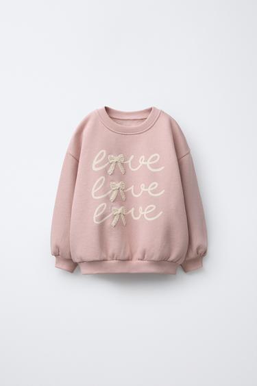 EMBROIDERED BOW SWEATSHIRT - Faded pink by Zara