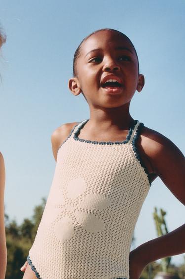 2-6 YEARS / FLORAL CROCHET KNIT SWIMSUIT - Ecru / Blue by Zara