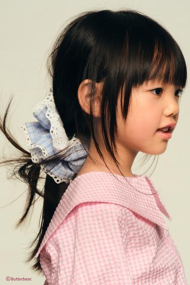 BUTTERBEAR © DOUBLE CHECK AND EMBROIDERED HAIR TIE - Blue by Zara
