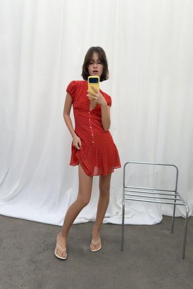 SHORT DOT DRESS - Red / White by Zara