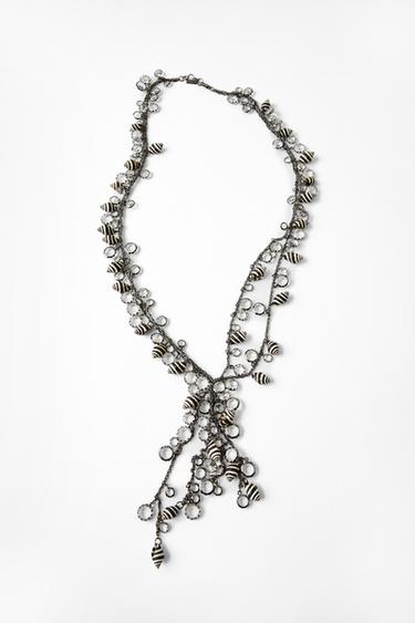 SHELL JEWEL CHAIN NECKLACE - Aged silver by Zara