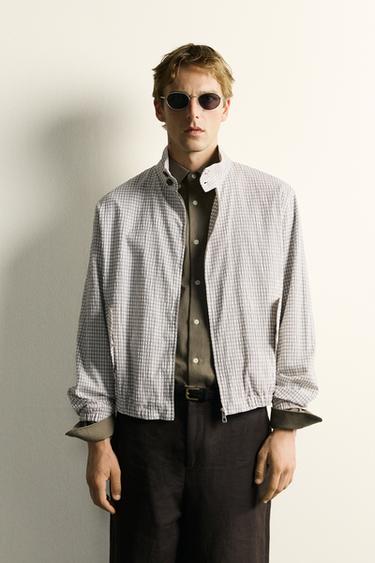 CHECKED CROPPED FIT JACKET - Oyster-white by Zara