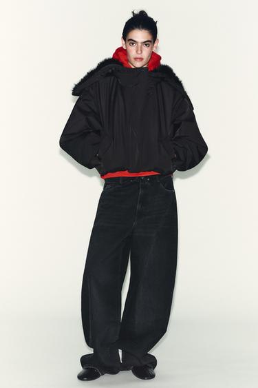 WATER-REPELLENT WINDPROOF QUILTED JACKET WITH FAUX FUR HOOD - Black by Zara