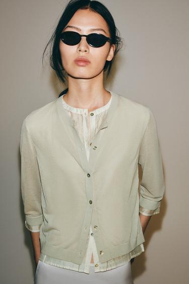 COMBINED KNIT CARDIGAN - Pearl grey by Zara