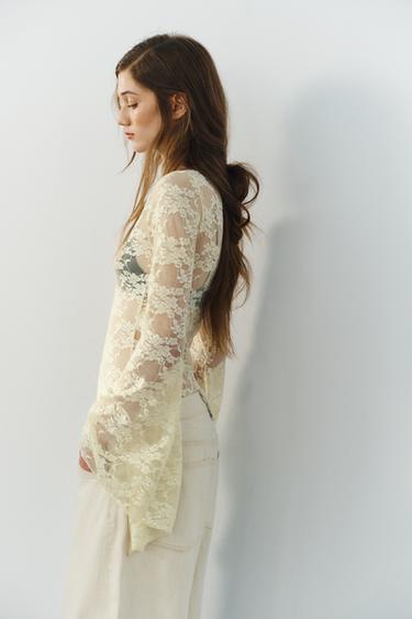 LACE BELL-SLEEVE BODYSUIT - Ecru by Zara