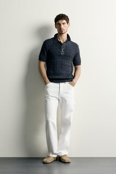 CABLE KNIT POLO SHIRT - Navy blue by Zara