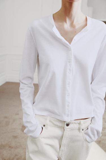100% COTTON BUTTON-UP T-SHIRT - White by Zara