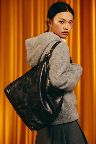 STUDDED TOTE BAG - Chocolate by Zara