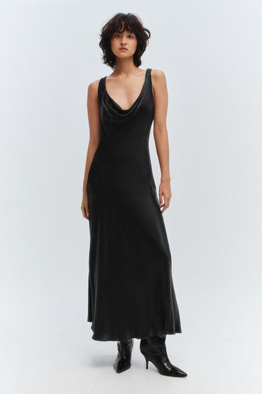 ZW COLLECTION LONG SATIN DRESS - Black by Zara
