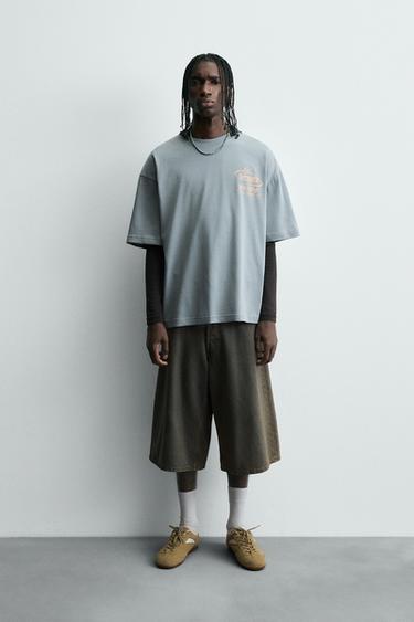 WASHED PRINT T-SHIRT - Faded sky blue by Zara - Image 0