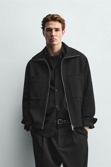 BOXY FIT ZIP-UP OVERSHIRT - Black by Zara
