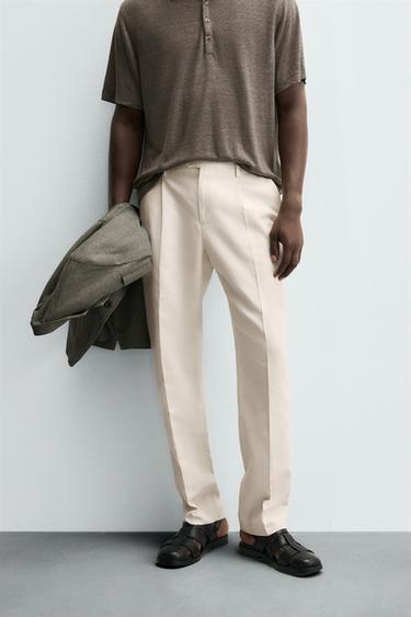 REGULAR FIT PLEATED TROUSERS - Ecru by Zara