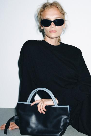 LEATHER FLAP BAG - Navy Blue by Zara