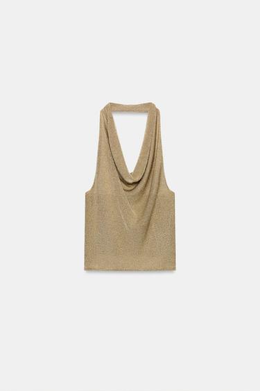 METALLIC THREAD HALTER KNIT TOP - Golden by Zara