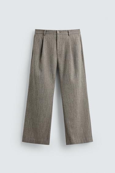 HERRINGBONE TEXTURED TROUSERS - Beige by Zara