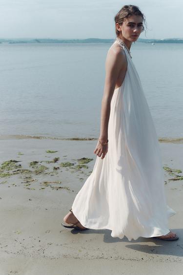 FLOWING DRESS WITH CONTRAST BACK - Ecru by Zara