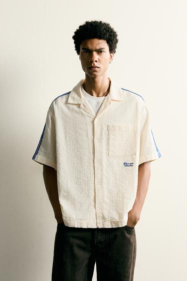 CONTRAST EMBROIDERY STRIPE SHIRT - Oyster-white by Zara