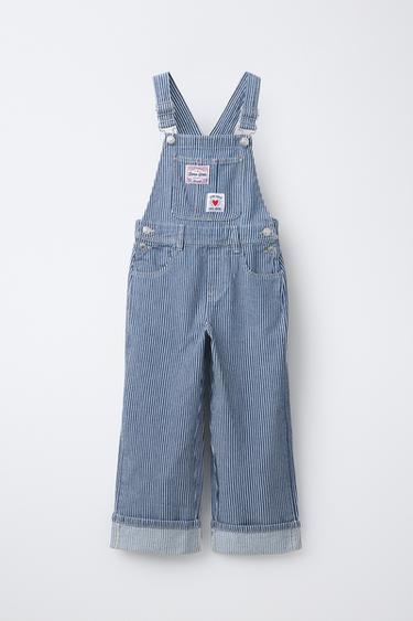 LONG STRIPED DENIM DUNGAREES - Ecru / Blue by Zara