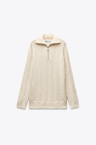 CABLE-KNIT ZIP-UP JUMPER - Ecru by Zara