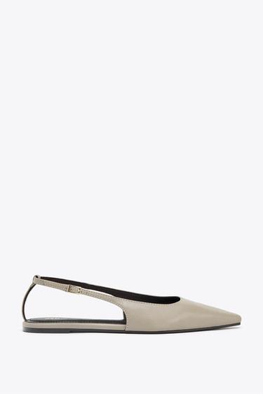 LEATHER SLINGBACK SHOES - Taupe Grey by Zara - Image 0
